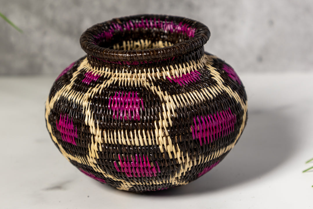 Purple White And Black Woven Basket