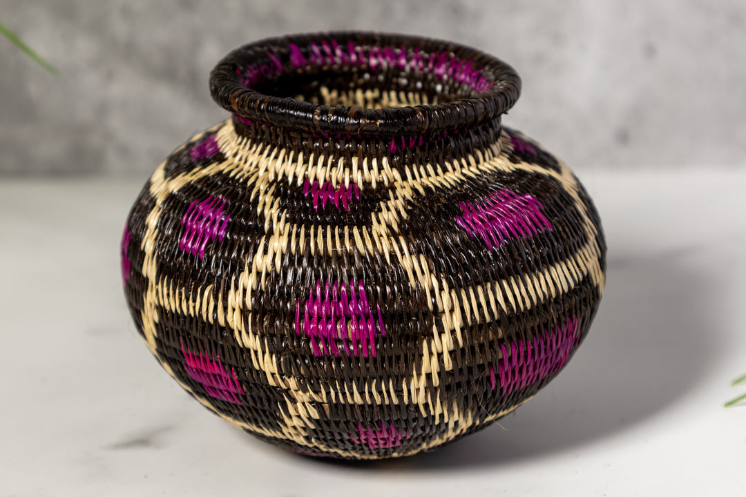 Purple White And Black Woven Basket