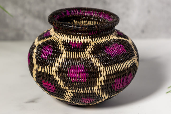 Purple White And Black Woven Basket
