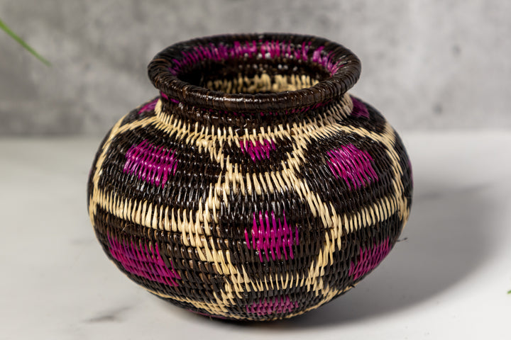 Purple White And Black Woven Basket