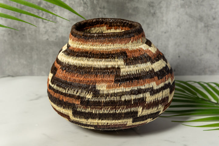 ZigZag Brown And White Woven Basket
