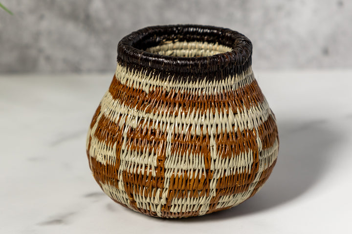 Small Brown And Gray Woven Basket