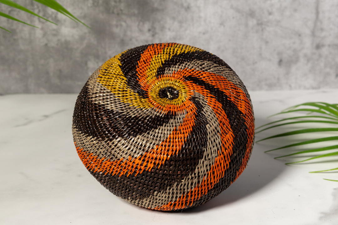 Black orange And Gray Woven Basket With Top