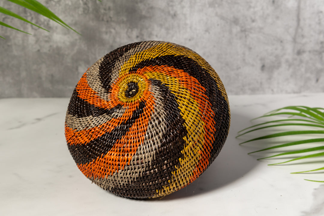 Black orange And Gray Woven Basket With Top