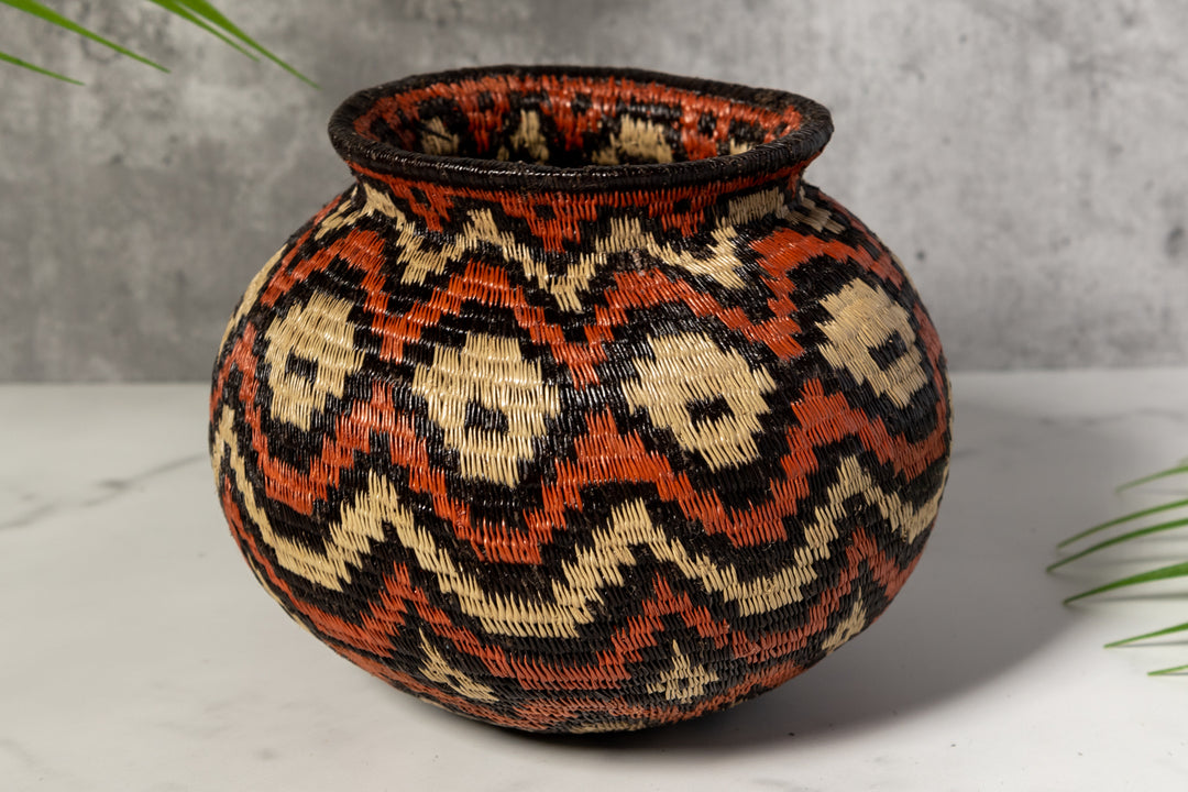 Orange Black And White Angry Waves Woven Basket