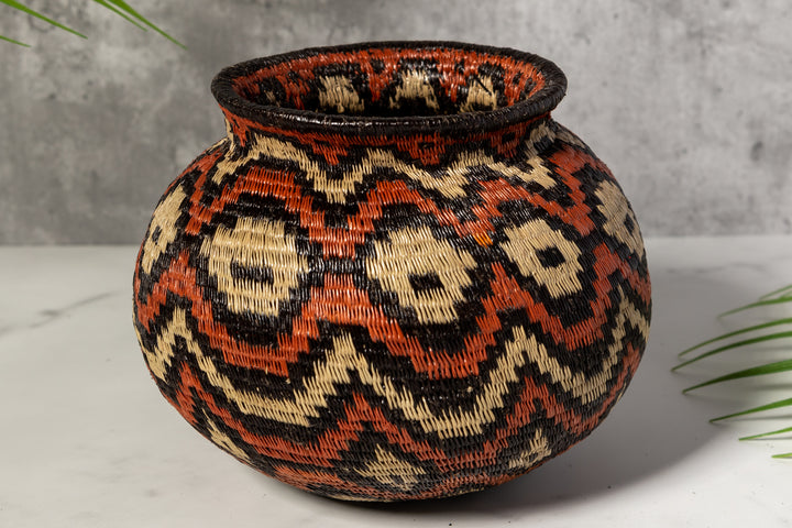 Orange Black And White Angry Waves Woven Basket