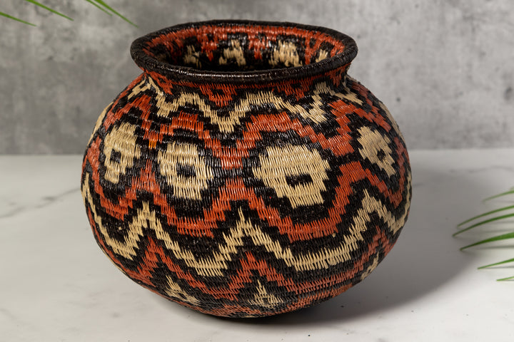 Orange Black And White Angry Waves Woven Basket