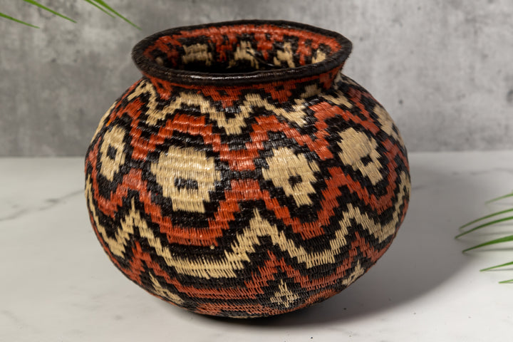 Orange Black And White Angry Waves Woven Basket