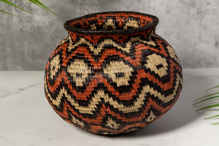Orange Black And White Angry Waves Woven Basket