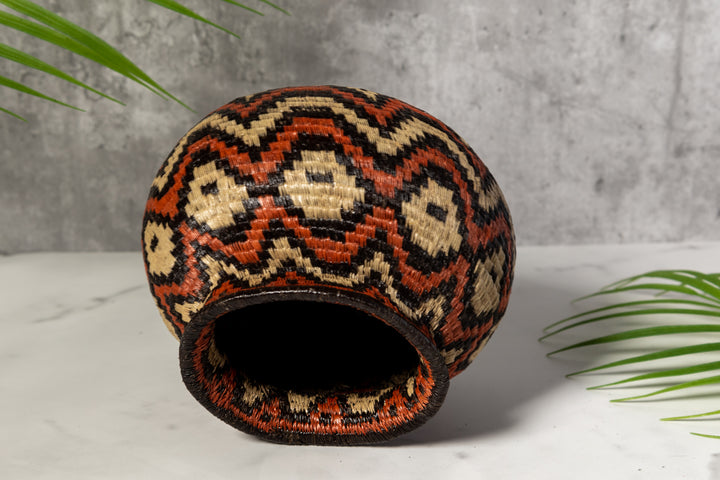Orange Black And White Angry Waves Woven Basket