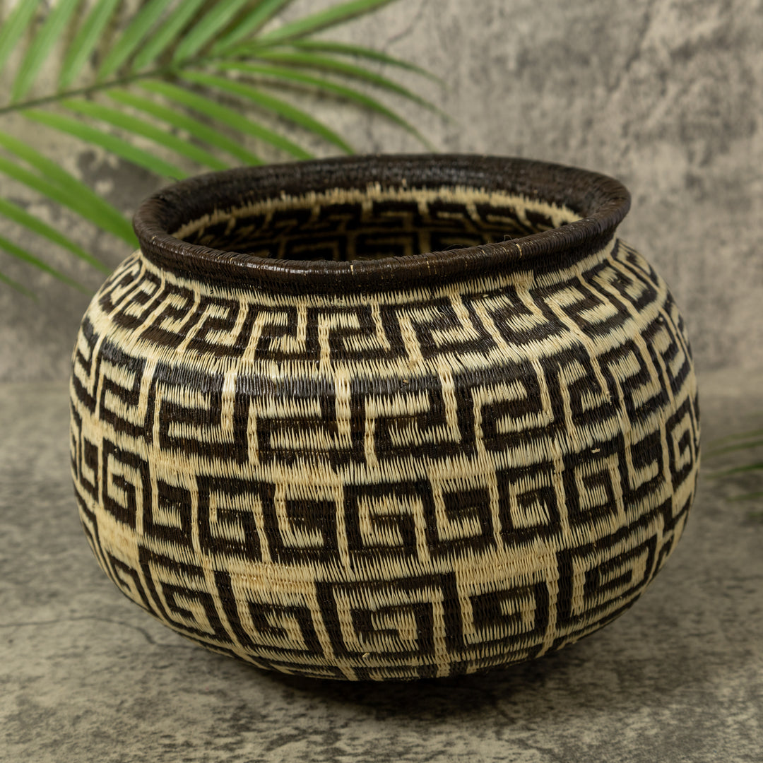 Black And White Greek Key Design Rainforest Basket