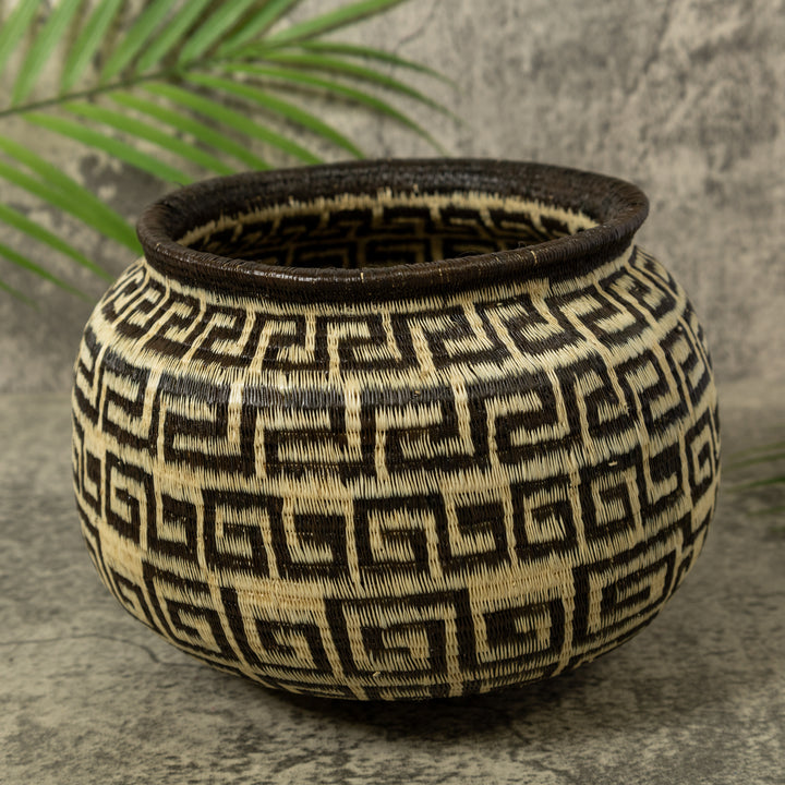 Black And White Greek Key Design Rainforest Basket