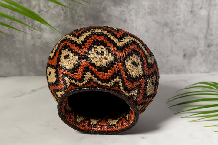Orange Black And White Angry Waves Woven Basket