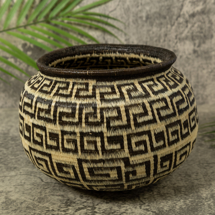Black And White Greek Key Design Rainforest Basket