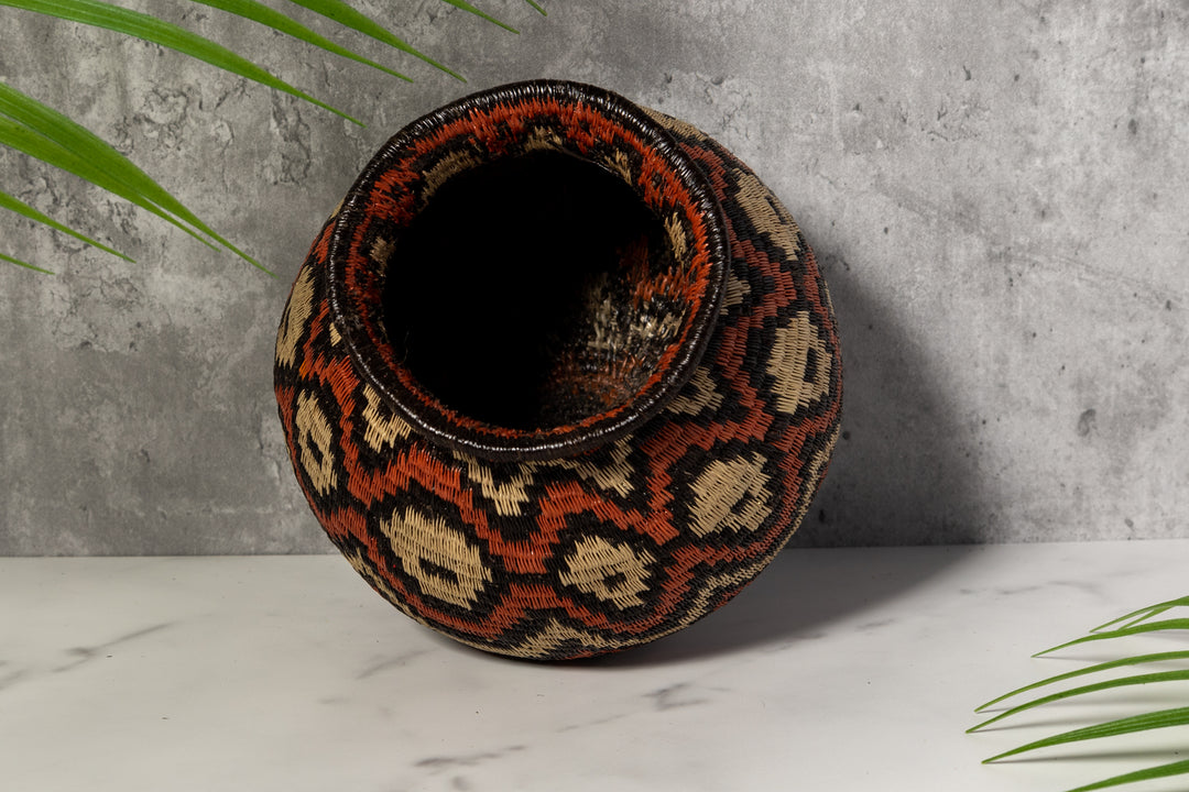 Orange Black And White Angry Waves Woven Basket