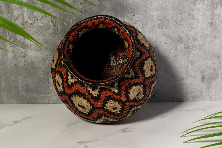 Orange Black And White Angry Waves Woven Basket