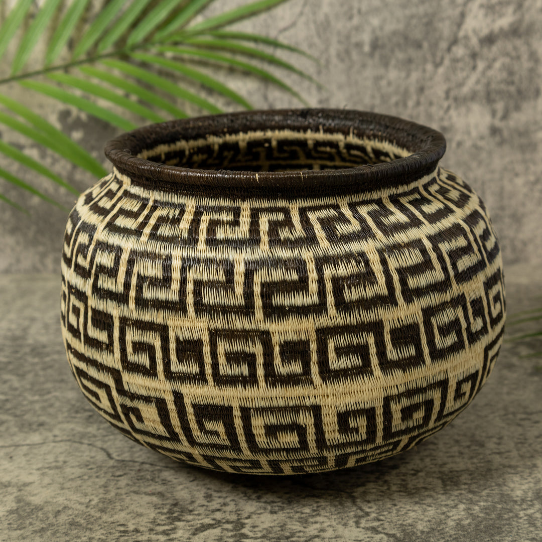 Black And White Greek Key Design Rainforest Basket