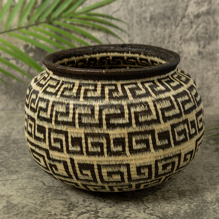 Black And White Greek Key Design Rainforest Basket