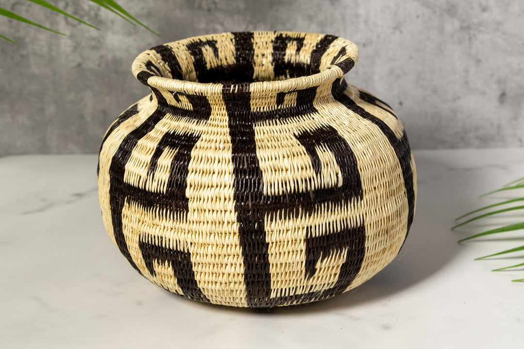 Black And White Greek Key Woven Basket
