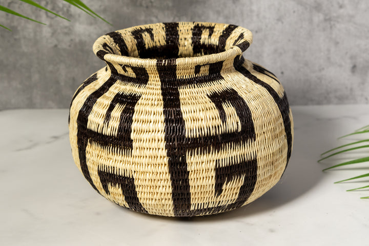 Black And White Greek Key Woven Basket