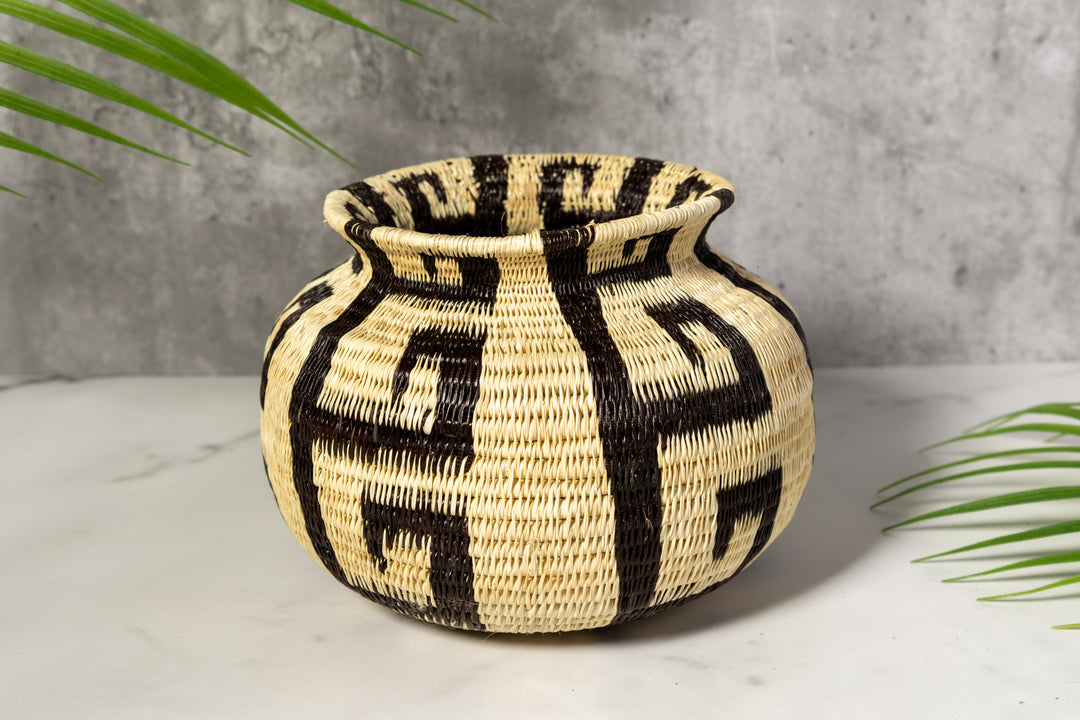 Black And White Greek Key Woven Basket