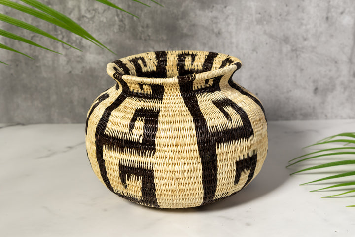 Black And White Greek Key Woven Basket
