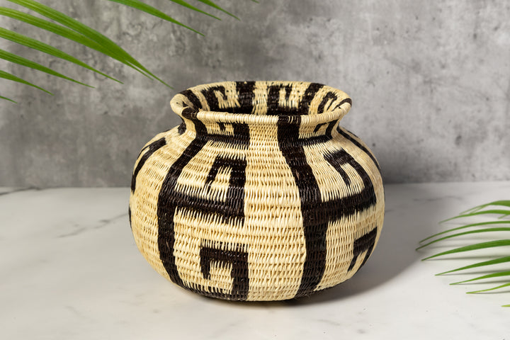 Black And White Greek Key Woven Basket
