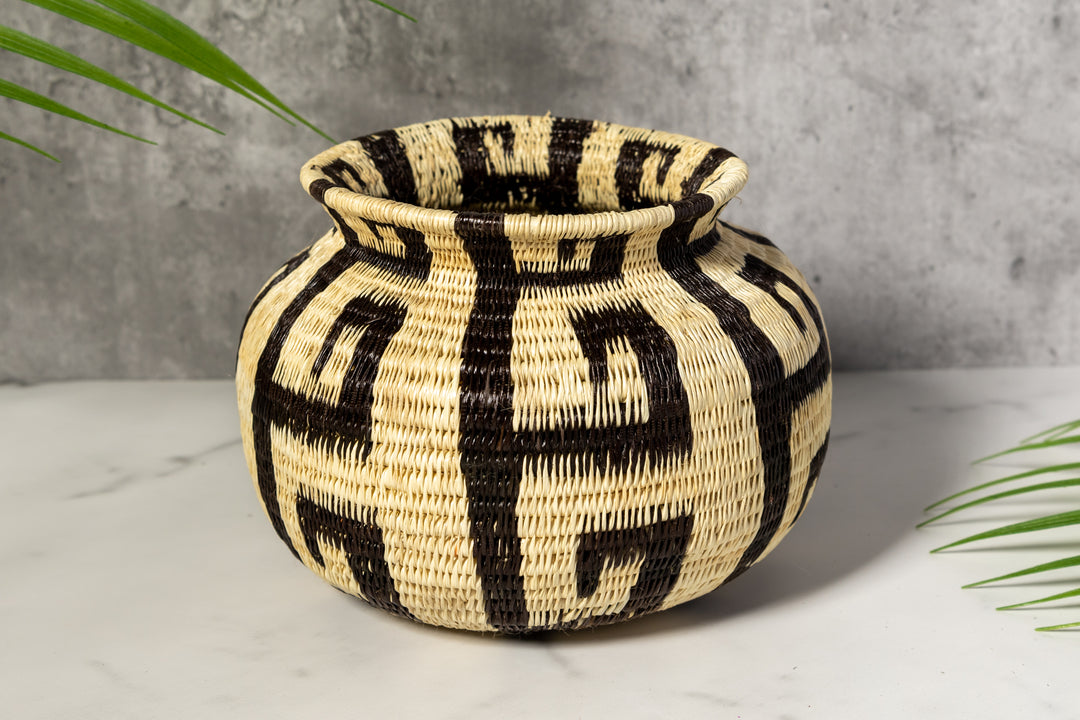 Black And White Greek Key Woven Basket