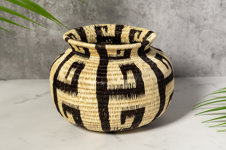 Black And White Greek Key Woven Basket