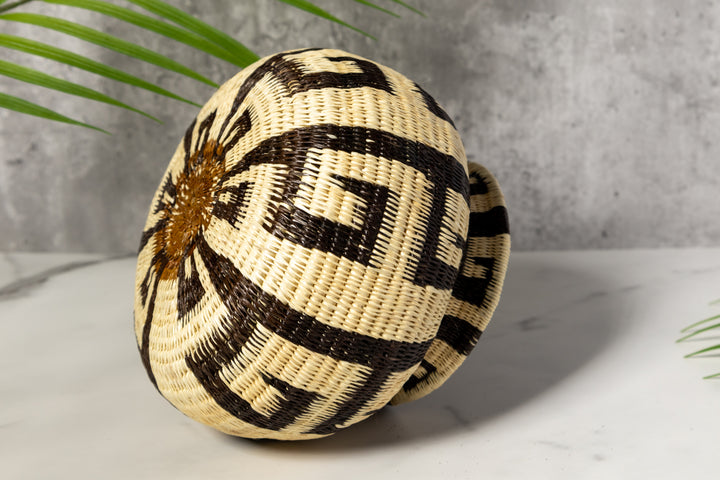 Black And White Greek Key Woven Basket