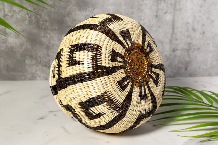 Black And White Greek Key Woven Basket