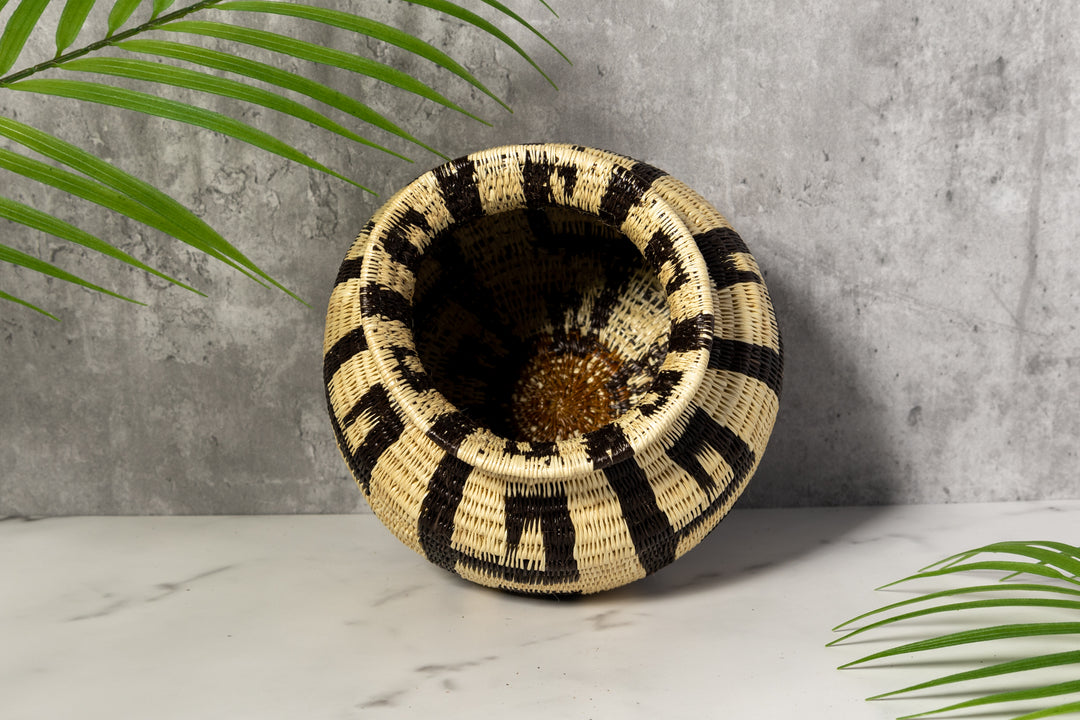 Black And White Greek Key Woven Basket