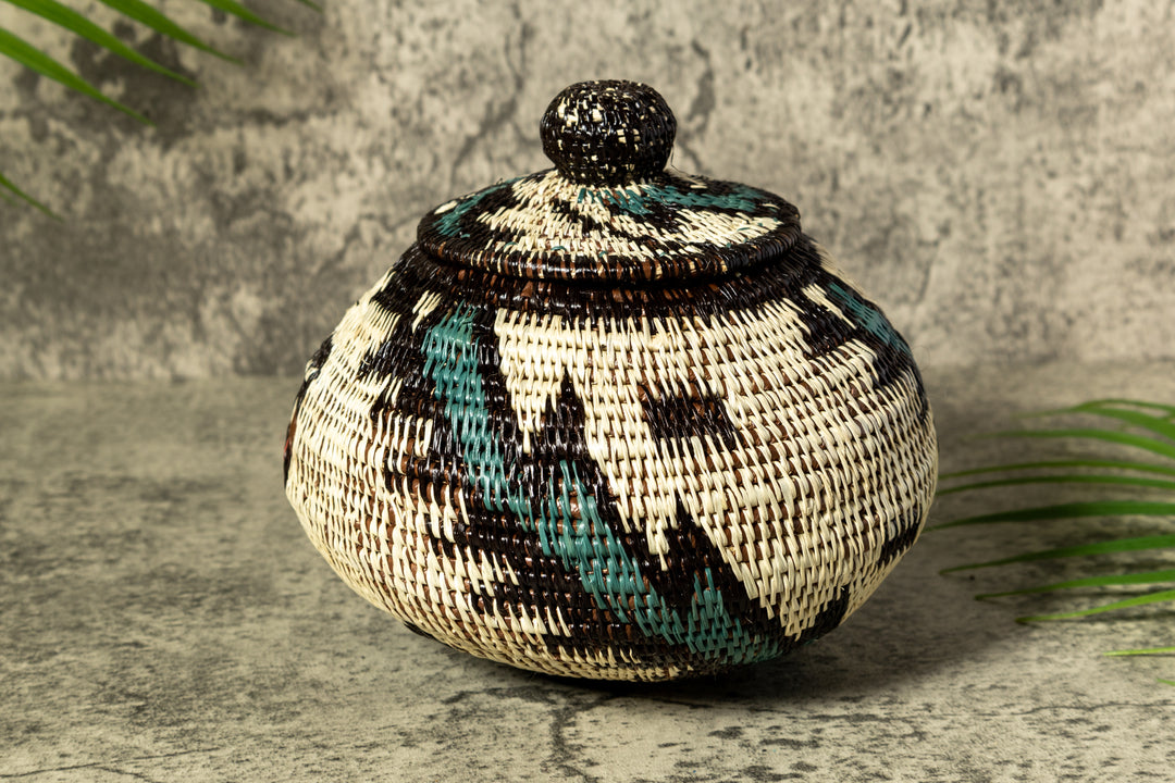 Palm Fronds Woven Basket With Top
