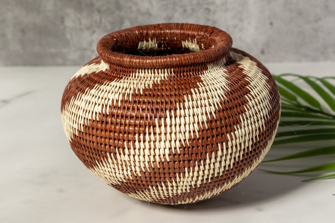 Brown And White Spiral Woven Basket