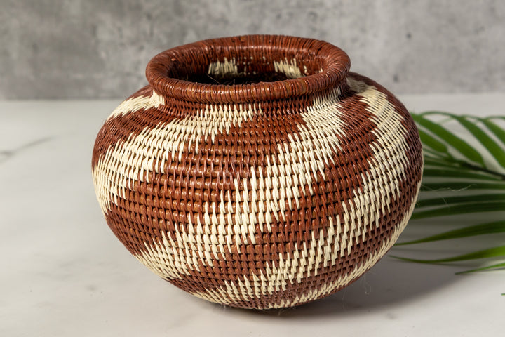Brown And White Spiral Woven Basket