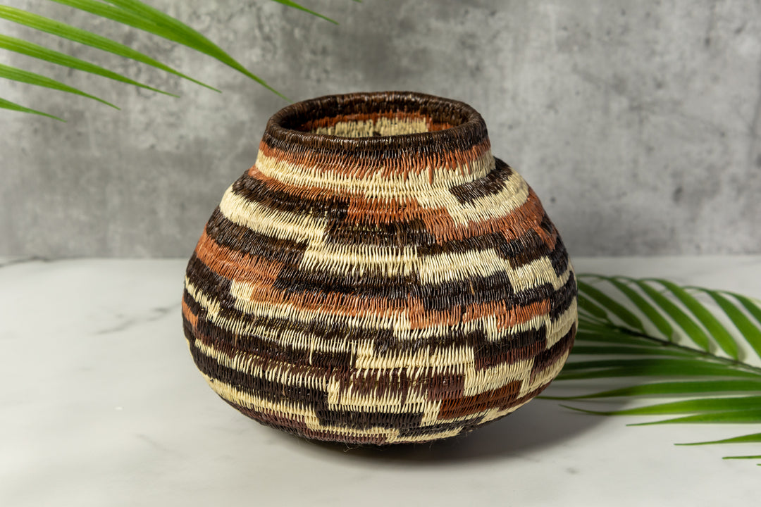 ZigZag Brown And White Woven Basket