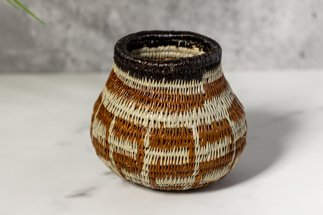 Small Brown And Gray Woven Basket