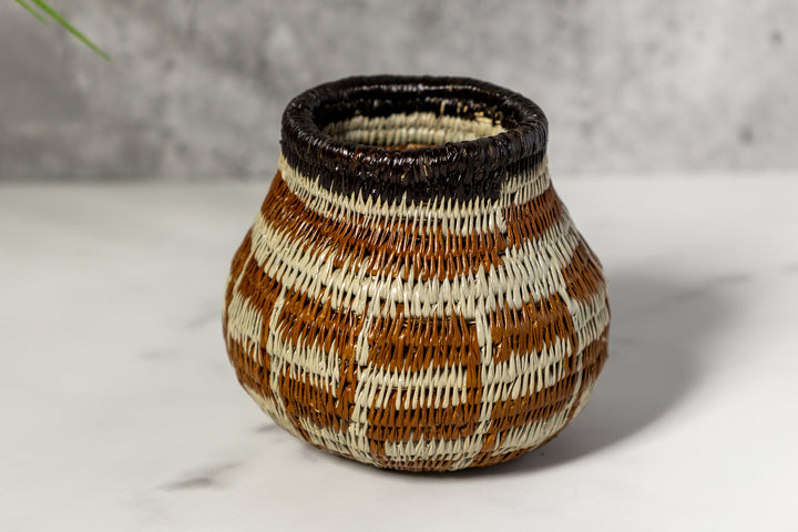Small Brown And Gray Woven Basket