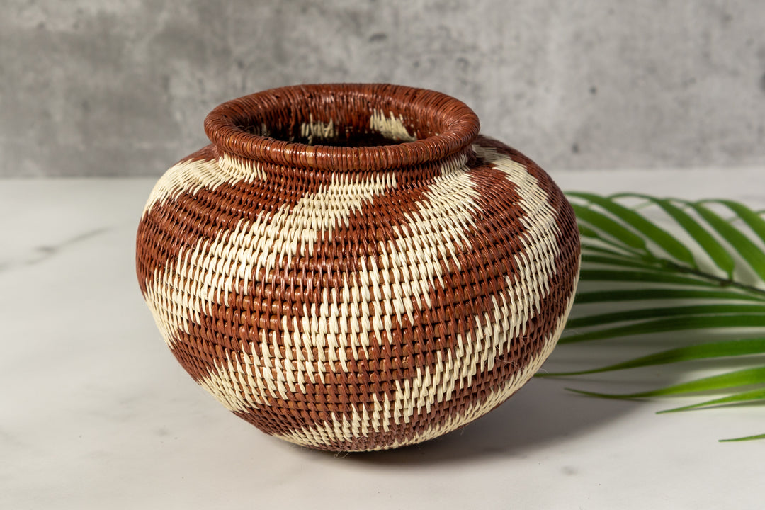 Brown And White Spiral Woven Basket