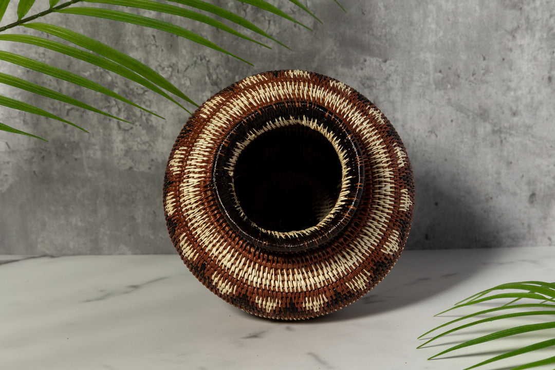 Black White And Red Spiral Woven Basket