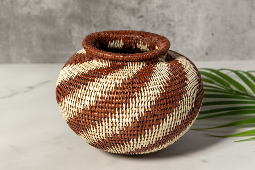Brown And White Spiral Woven Basket