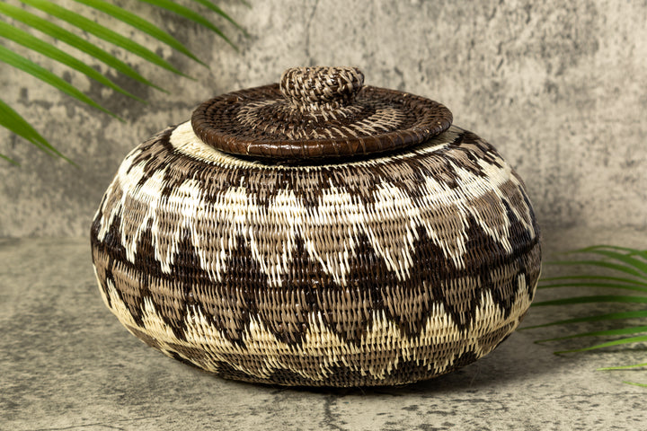 Gray Forest Melody Woven Basket With Top