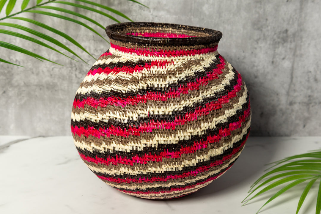 Red Black White Spiral Woven Basket