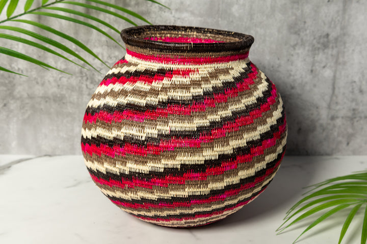 Red Black White Spiral Woven Basket