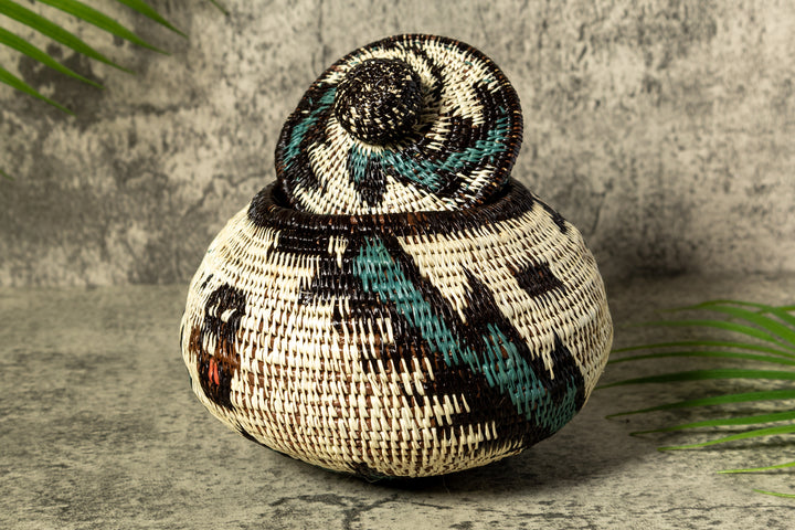 Palm Fronds Woven Basket With Top