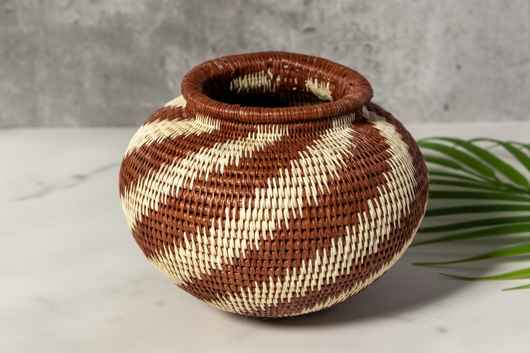 Brown And White Spiral Woven Basket