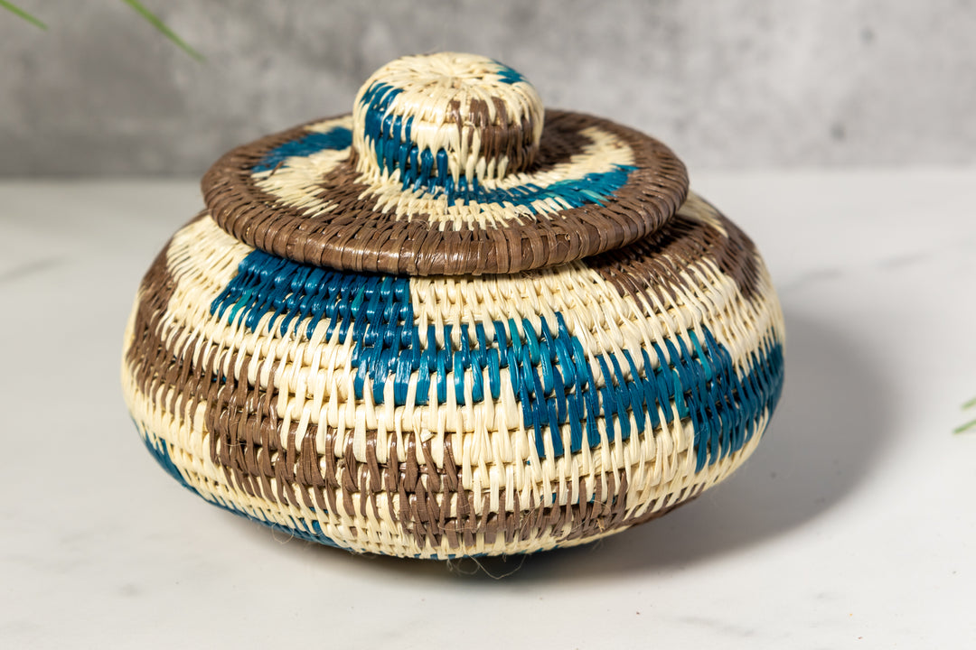 ZigZag Blue And Brown Basket With Top