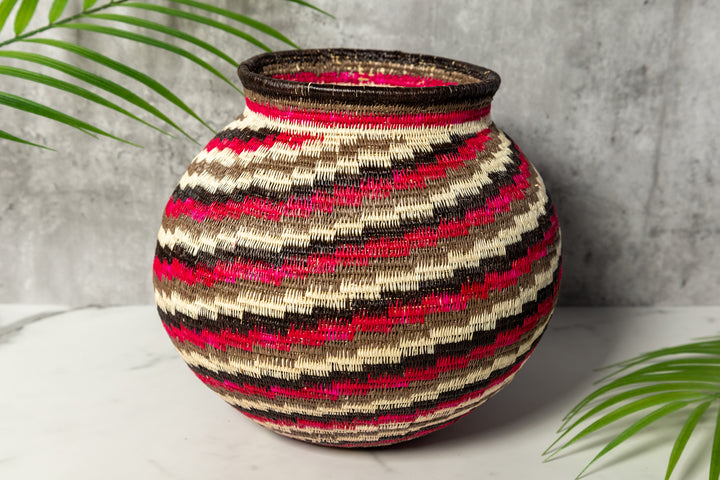 Red Black White Spiral Woven Basket