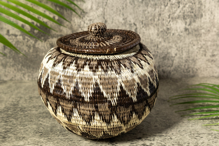 Gray Forest Melody Woven Basket With Top