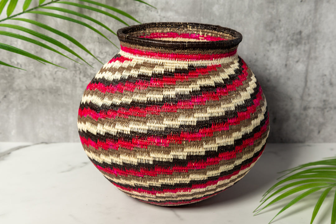 Red Black White Spiral Woven Basket